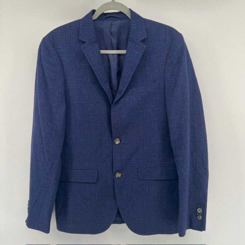 Sand Copenhagen Wool Linen Blazer Mens 46 Blue Double Vent Office Professional